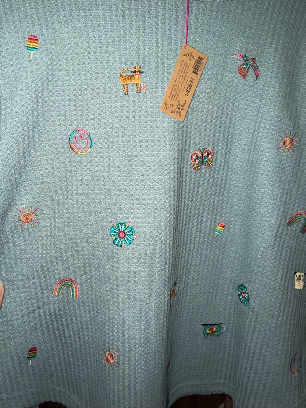 Natural life Blue Embroidered Waffle Knit Long Sleeve Top - Picture 3 of 6